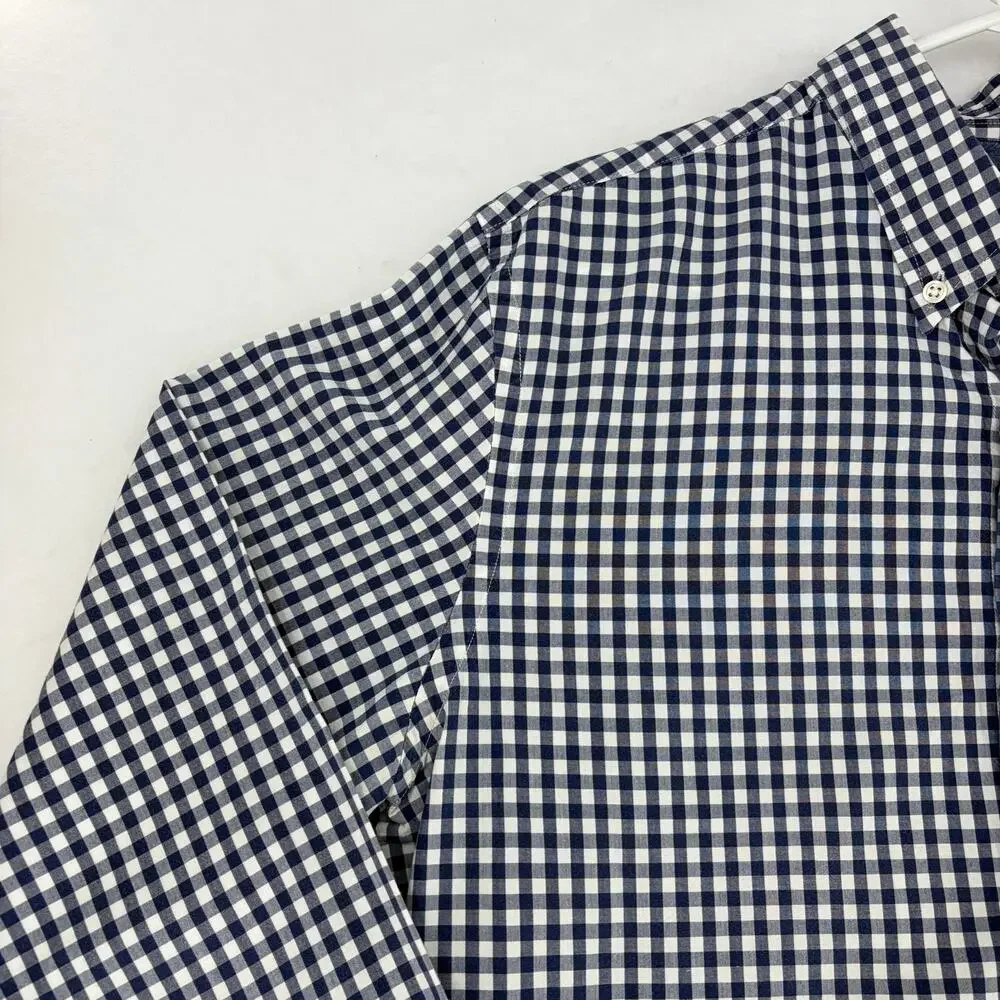 Banana Republic Navy Gingham Check Slim Fit Button Down Shirt Men's L